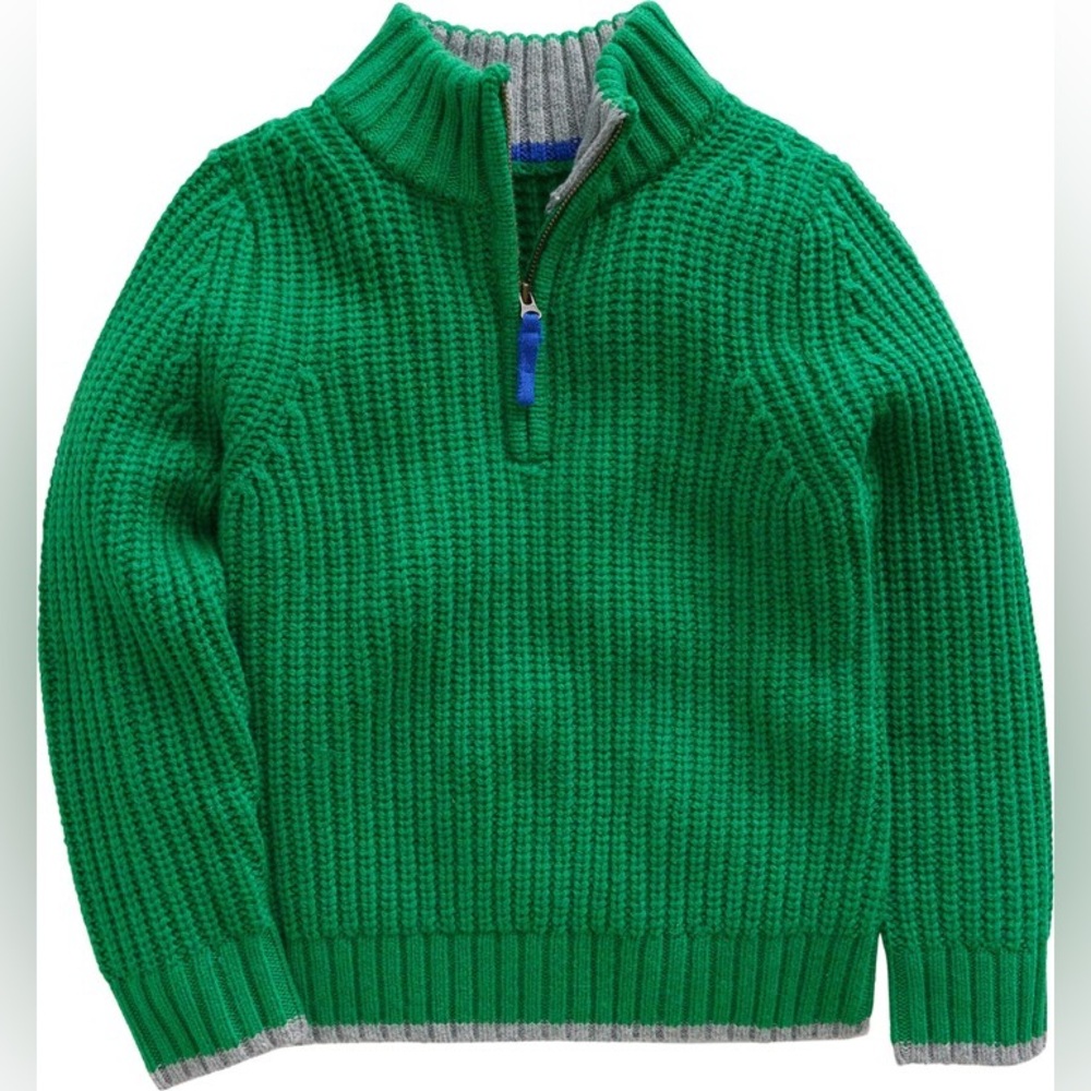Mini Boden Chunky Half Zip Sweater In Deep Green Size 7-8y